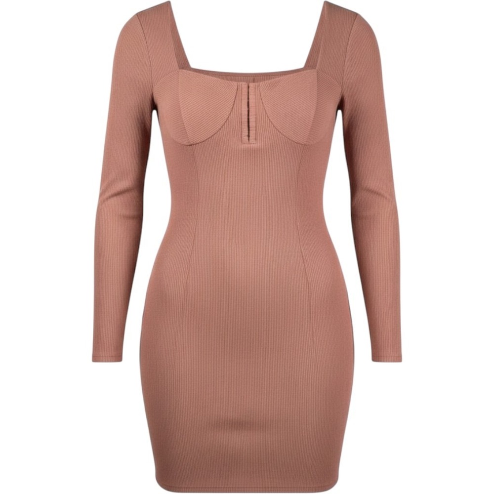 ASTR The Label Hook & Eye Bodycon Dress Blush Ribbed Square Neck Womens XL NWT